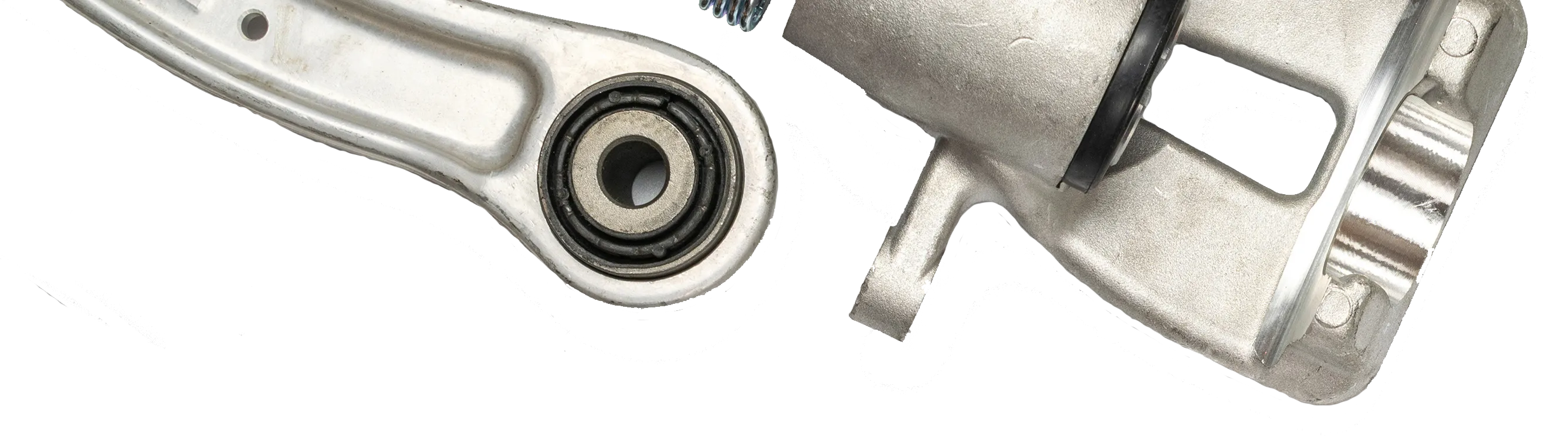 Weißes Autoteil. Satz neuer Autoteile aus Metall. Auto-Ersatzteil für Kraftfahrzeugmechaniker oder Autoteil isoliert auf weißem Hintergrund.